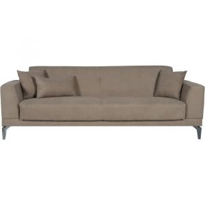 Canapé convertible 3 places - HENRY - Tissu marron - 3 coussins - coffre de rangement - 234 x 85 x 84 cm