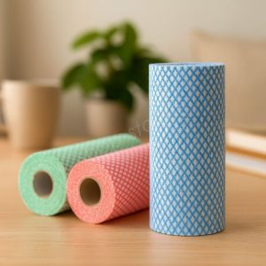 Pack de 2 Rouleaux de 50 Lingettes Lavables Réutilisables Non Tissées Multiusage Absorbantes Couleur Aléatoire