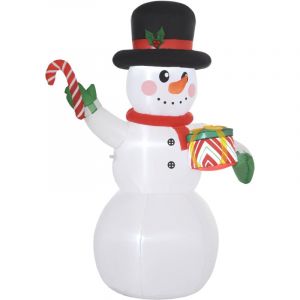 Outsunny Bonhomme de neige gonflable de Noël de 180 cm avec lumières led, matériel fixation et souffleur, décoration de Noël pour l'intérieur et