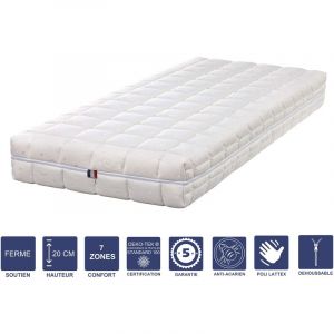 Literie Julien Matelas M&eacute;moire de Forme + Al&eacute;se 180x200 x 20 cm Ferme D&eacute;houssable Housse Lavable 7 Zones de Confort Noyau Poli Lattex HR