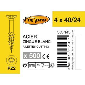 Image de Fix'Pro Vis à bois tête fraisée PZ - 4x40/24 - 500pces - Fixpro