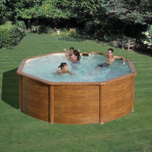 Gre KIT460W - Piscine Pacific ronde hors sol aspect bois &Oslash; 460 x 120 cm