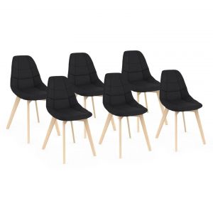 Idmarket Lot De 6 Chaises Scandinaves Gaby En Tissu Noir Pour Salle À Manger