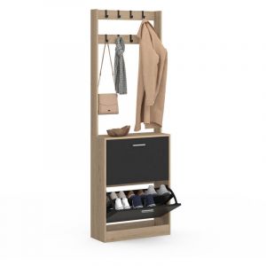 Idmarket Vestiaire d'entrée klark meuble chaussures 2 portes effet bois et noir