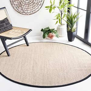 Safavieh Tapis en Fibres Naturelles Salon, Salle à Manger, Chambre à Coucher - Natural Fiber Collection, Tapis à Poil Court, Naturel et Noir, 91 X 91 cm