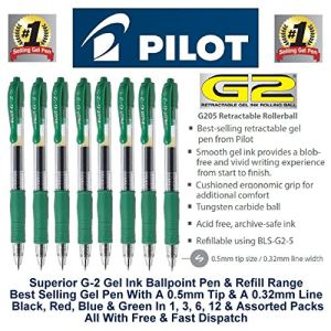 Pilot 12 stylos roller G2 pointe fine rétractable verte (0,5 mm)