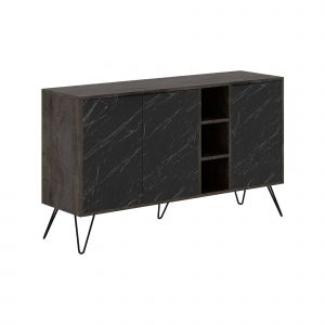 Dmora - Buffet Dpenz, Buffet du salon, Commode de salon, Garde-manger de cuisine, 142x36h83 cm, Marbre Noir