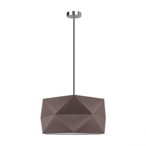 Finja Lampe Suspendue Métal Chromé Câble en Tissu Anthracite Abat-jour en Tissu Brun