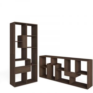 Skraut Home - &Eacute;tag&egrave;re Biblioth&egrave;que, &Eacute;tag&egrave;re de Rangement, 67x31x162cm, Salon, Bureau, Style moderne, Ch&ecirc;ne fonc&eacute;