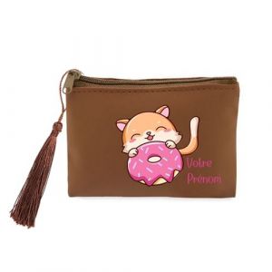 Image de Porte Monnaie et cles Marron Chat Donut Personnalisable