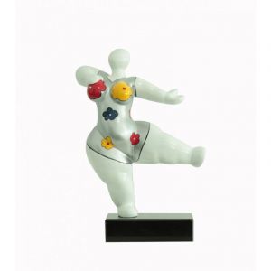 Statue femme dansant avec fleurs bleu jaune rouge H33 cm - LADY FLOWER