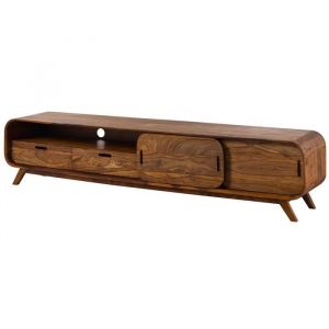 Meuble tv en bois de Sheesham 220x40x48 marron clair laqu&eacute; mailand 127