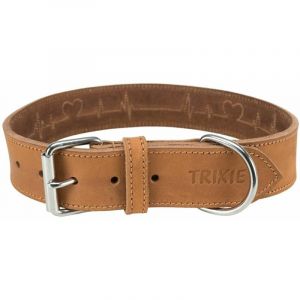 Trixie Collier en cuir ciré et vielli Heartbeat Rustic - L-XL: 55-65 cm/40 mm - Brun - Pour chien