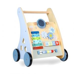Looping Chariot de marche en bois-multi activités-motricité-éveil BLEU