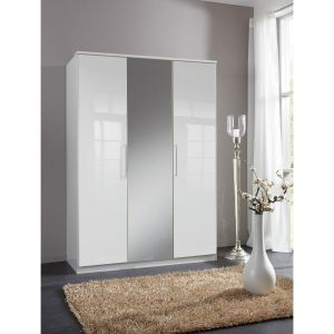 Image de Inside75 Armoire de rangement GABY 2 portes laqués blanc brillant 1 porte miroir - blanc
