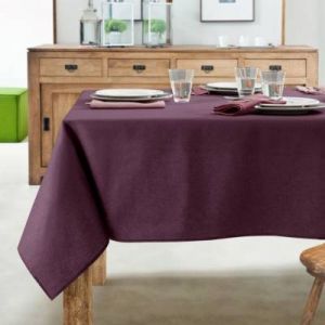 Coucke Nappe en coton traitee teflon aubergine 160 x 240