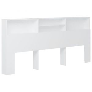 D&eacute;coshop26 T&ecirc;te de lit avec rangement accessoire de lit table de chevet &eacute;tag&egrave;re 220 x 19 x 103,5 cm mdf blanc - blante