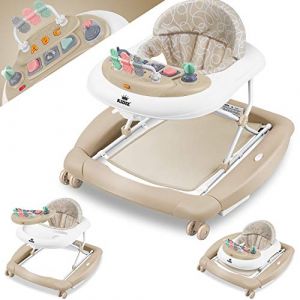 Kidiz 4-in-1 Baby Walker Tilting Function Lounger with Wheels Light Music Play Area Dining Table Folding Walker