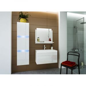Meublorama - Ensemble meubles de salle de bain blanc collection raven. Colonne, meuble sous vasque, vasque 80cm