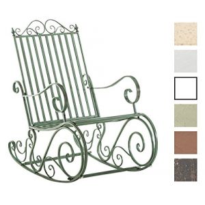 CLP Fauteuil Bascule en Fer Forgé SMILLA, Chaise de Jardin, Style Bascule avec Dossier Haut et Accoudoirs, Hauteur Assise 33 cm, Meuble de Jardin, Couleurs au Choix: Vert Antique