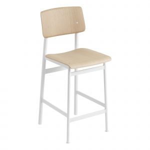 Image de Muuto Chaise de bar Loft / H 65 cm - Bois & métal blanc,chêne naturel en bois