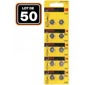 Europalamp Lot de 5 Blisters de 10 Piles Bouton AG10 Super Alcaline 1.5V PKCell