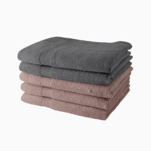 Today Lot de 5 Draps de Bain 70x130 cm 100% Coton - 3 Roses des sables + 2 Acier