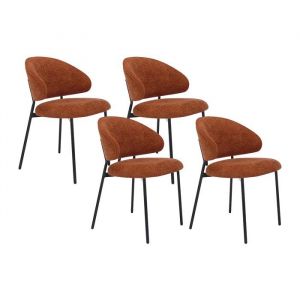 Lot de 4 chaises en tissu textur&eacute; et m&eacute;tal noir - Terracotta - VOSINIA