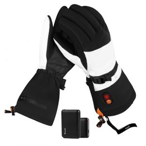 Saaf - Gants chauffants Premium - Taille L - Polyester blanc et noir - 3 niveaux de chaleur et rechargeable - Hydrofuge et coupe-vent - Confort optimal