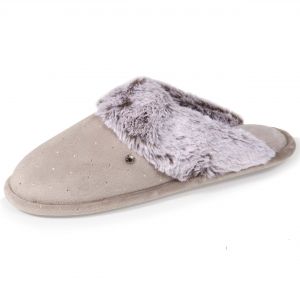 Image de Isotoner Chaussons Mules Femme Pois Dorés Taupe