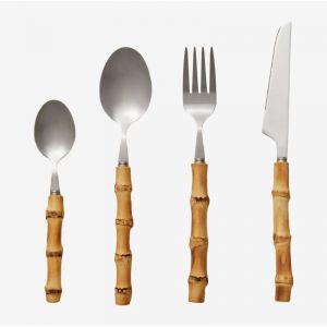 Couverts en acier inoxydable avec manche en bambou de 16 pi&egrave;ces Visola SKLUM Gris Chrom&eacute; 16 - 22,5 cm