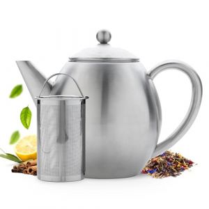 Théière Vaja Valerie avec filtre - Théière - Double paroi - 1.2 litres - acier inoxydable mat