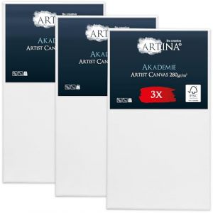 Artina Akademie &ndash; Lot de 3 Ch&acirc;ssis Bois Toile Peinture 80x100 cm &ndash; 2 Fois Peinte au Pr&eacute;alable &ndash; 100% de Coton &ndash; 280 g/m154