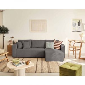 Canapé d'angle réversible convertible 4 places en velours texturé gris