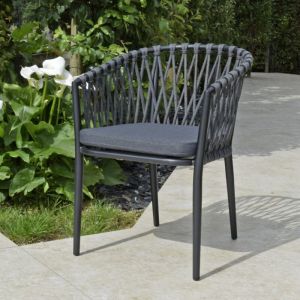 Gecko jardin Fauteuil en alu anthracite et corde gris fonc&eacute;, Lula