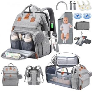 Sac à Dos à Langer,Grande Capacité Imperméable Avec Matelas à langer et sucette bébé - Gris