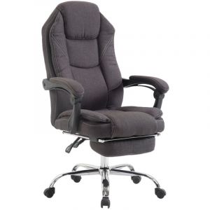 D&eacute;coshop26 Fauteuil De Bureau Sur Roulettes Dossier Et Repose-Pied R&eacute;glable En Tissu Gris Fonc&eacute; Et M&eacute;tal 10_0002439