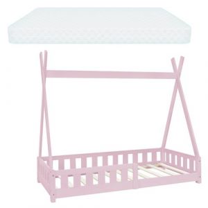 ML-Design Lit Enfant Tipi 80x160 cm Rose avec Matelas à Mousse Froide Polyester, Housse