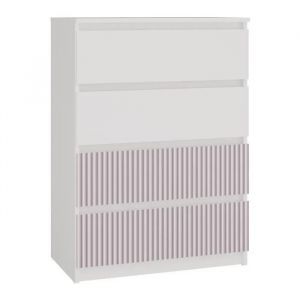 Aster T4 - Commode Moderne 4 Tiroirs - 97x70x40 - Meuble De Rangement Enfant - Blanc Et Rose