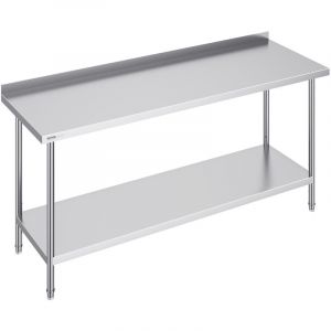 Table de Cuisine Inox-VEVOR-61x1829x914 cm-2 Niveaux-&Eacute;tag&egrave;re R&eacute;glable en Hauteur-Cuisine Restaurant Bar H&ocirc;tel Maison
