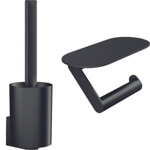 Image de Hansgrohe Porte-brosse WC pour montage mural noir mat + Porte-papier WC avec tablette noir mat