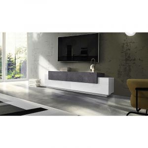 Meuble tv Dmirand, Buffet bas de salon, meuble tv, 100% Made in Italy, 200x45h52 cm, Blanc Brillant et Gris Frêne - Dmora