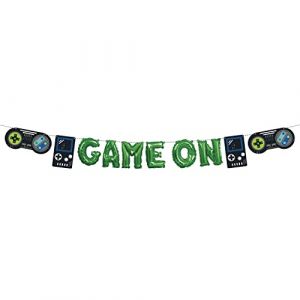 Unique Industries Inc Mini Kit de Bannière de Ballon Lettre Game on avec Découpes pour Contrôleur de Jeu-Fête d'anniversaire de Joueur-1 Pièce (Lot de 1), 25206, Multicolour, Moyen