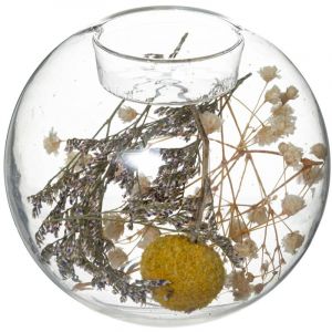 Atmosphera - Photophore avec Fleurs sechées Folk - Verre - D10 cm - Jaune