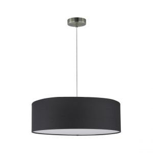 Lampe Suspendue Josefina Métal Satiné Câble PVC Transparent Abat-jour en Tissu Anthracite