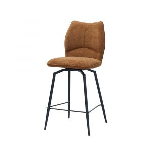 Chaise de comptoir pivotante CROFT – Tissu marron rouille – Pieds en métal noir – Hauteur 103 cm – Style design/industriel