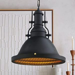 Bamyum Suspension Luminaire Industrielle, Lustre Salon de 31 cm, Lustre Cuisine en Métal, Vintage Lampe de Chambre, Salle à Manger, Couloir, Lampe à Suspension Industrielle, Plafond Noir