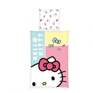 Herding Parure de Lit Hello Kitty, Taie d’Oreiller env. 80 x 80 cm, Housse de Couette env. 135 x 200 cm, Avec Fermeture Éclair et Motif Réversible, 100% Coton/Renforcé