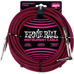Ernie Ball 6062 - C&acirc;ble gaine tiss&eacute;e noire et rouge jack-jack coud&eacute; - 7.62m