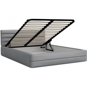 LIT COFFRE VIRGINIA 160x200 - Sommier inclus Gris clair